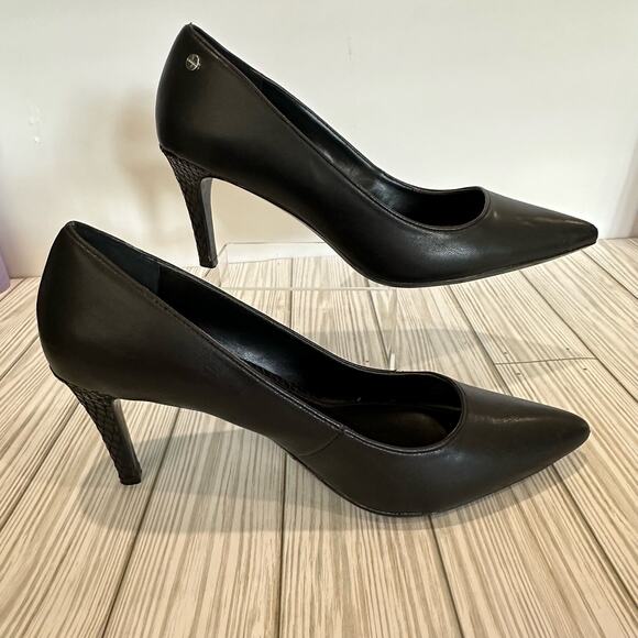 Calvin Klein black Nilly faux leather heels size 9 snakeskin print on heels - Picture 1 of 8